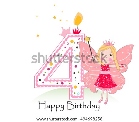 Happy Fourth Birthday Candle Baby Girl Stock Vector (Royalty Free ...