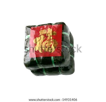 Square sticky sweet rice cake isolated on white