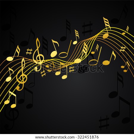  Music Notes Gold On Black Background Stock Vector 