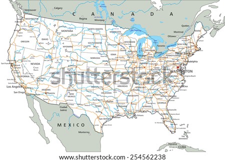 high detailed united states america road stock vector 254562238