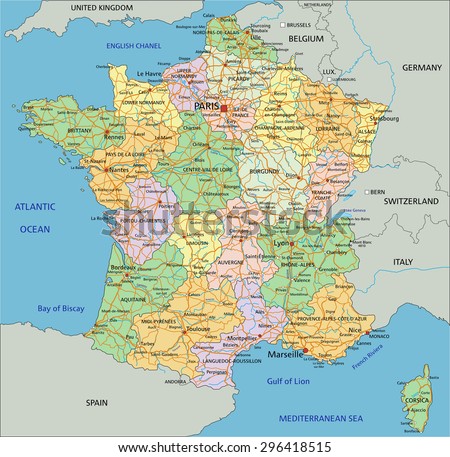 France Highly Detailed Editable Political Map Stock Vector 296418515 ...