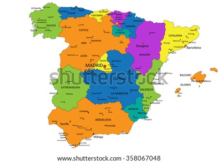 Colorful Spain Political Map Clearly Labeled Stock Vector 358067048 ...