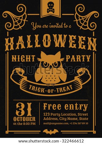 invitation to halloween night party elegant vintage card with gloomy owl vector template in - Halloween Night Party invitation to halloween night party elegant vintage card with gloomy owl vector template in - Halloween Night Party