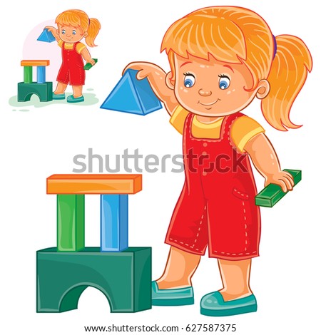 Vector Illustration Little Girl Building Tower Stock Vector 627587375 ...