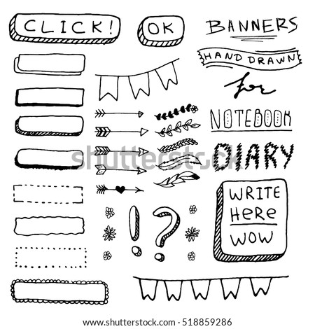 Cute Hand drawn Banners for your Design. Label for Notebook, Diary.