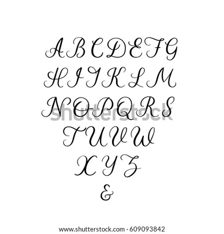 Brush Calligraphy Alphabet Hand Lettering Brushpen Stock Vector ...