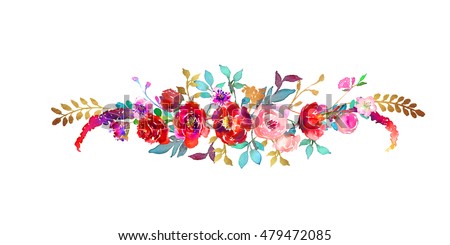 Watercolor Peony Bouquet Bright Floral Arrangement Stock ...