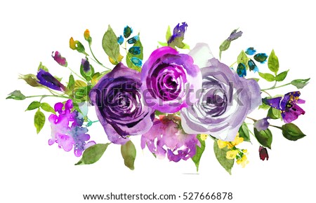 Purple Yellow Watercolor Floral Arrangement Semi Stock Illustration ...