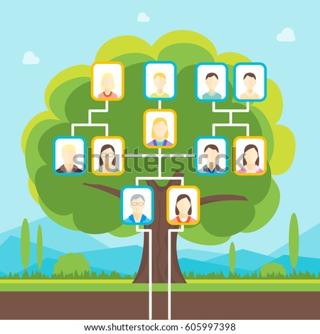 Cartoon Green Family Tree Photo Concept Stock Vector (Royalty Free ...