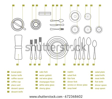 Table Setting Place Formal Thin Line Stock Vector 672368602 ... Table Setting Place Formal Thin Line Stock Vector 672368602 ...