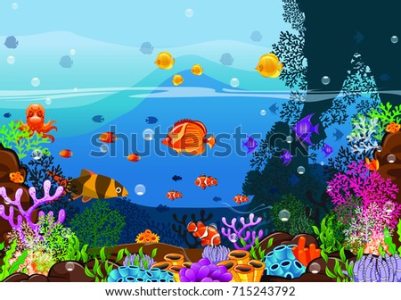 Ocean Underwater World Cartoon Coral Reef Stock Vector 94707790 ...