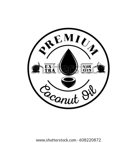 premium coconut oil logo with oil drop and coconut tree