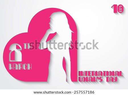 Silhouette of the girl in a pink heart for the 8 th March