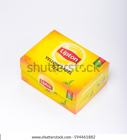 Milan, Italy - February 19, 2017 - Lipton yellow tea label tea.