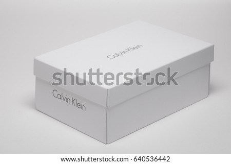 Milan, Italy - May 1, 2017: Calvin Klein logo from a CK shoe box.