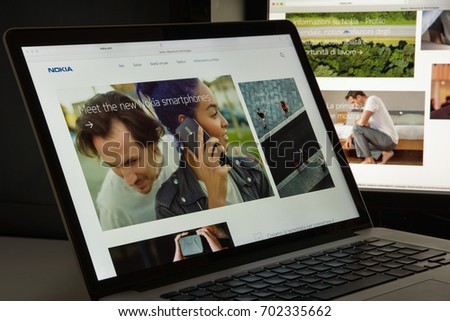 Milan, Italy - August 10, 2017: Nokia website homepage. It is a Finnish multinational communications, information technology and consumer electronics company. Nokia logo visible.