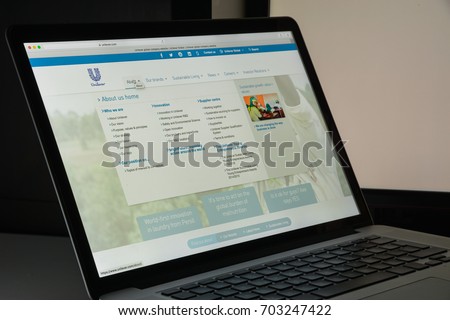 Milan, Italy - August 10, 2017: Unilever website homepage. It is a Dutch-British transnational consumer goods company. Unilever logo visible.