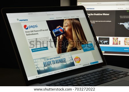 Milan, Italy - August 10, 2017: Pepsi co website homepage. It is an American multinational food, snack, and beverage corporation. Pepsico logo visible.