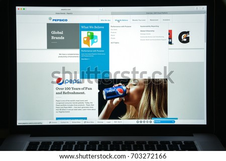 Milan, Italy - August 10, 2017: Pepsi co website homepage. It is an American multinational food, snack, and beverage corporation. Pepsico logo visible.
