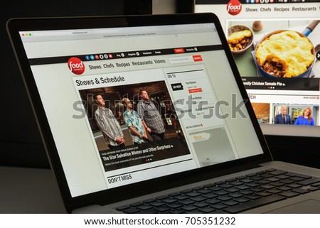 Milan, Italy - August 10, 2017: Foodnetwork website homepage. It is an American basic cable and satellite television channel. Food network logo visible.