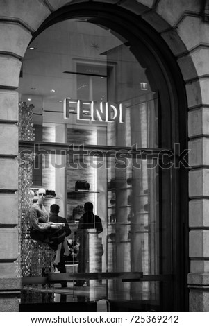Milan, Italy - September 24, 2017: Fendi store in Milan. Fashion week Fendi shopping