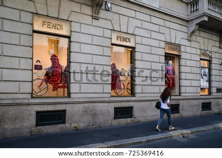 Milan, Italy - September 24, 2017: Fendi store in Milan. Fashion week Fendi shopping