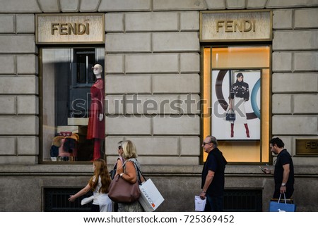 Milan, Italy - September 24, 2017: Fendi store in Milan. Fashion week Fendi shopping