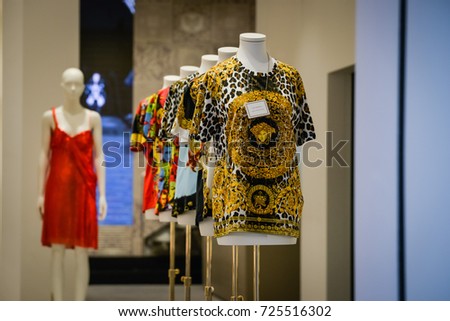 Milan, Italy - September 24, 2017: Versace store in Milan. Fashion week Versace shopping