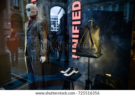Milan, Italy - September 24, 2017: Versace store in Milan. Fashion week Versace shopping