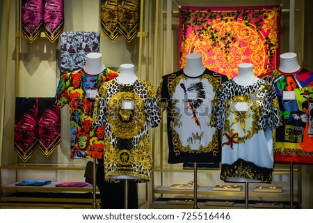 Milan, Italy - September 24, 2017: Versace store in Milan. Fashion week Versace shopping