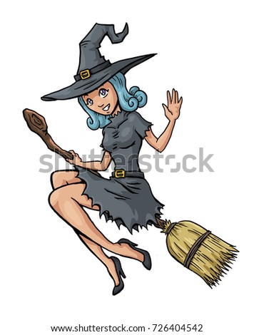 Witch Flying On Broom Stock Vector 111611021 - Shutterstock