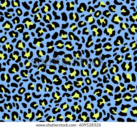 Seamless blue leopard pattern 80s 90s style.Fashionable exotic animal print.Vector