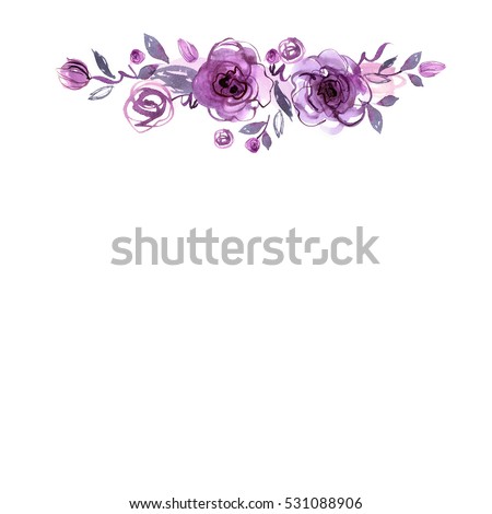 stock photo cute watercolor hand painted flower frame background with purple roses invitation wedding card 531088906