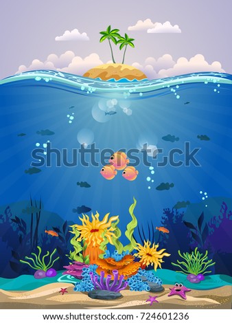 Illustraion Fish Island Coral Sea Stock Vector 111922241 - Shutterstock