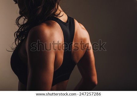 Fit Muscular Woman Sports Bra Standing Stock Photo