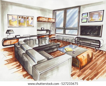 Living Room Very Modern Interior  Design  Stock Illustration 