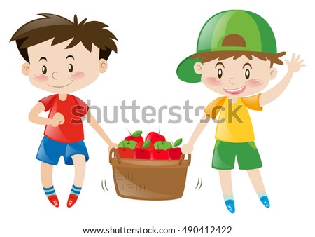 Two Girls Eating Red Apples Illustration Stock Vector 494931226 ...