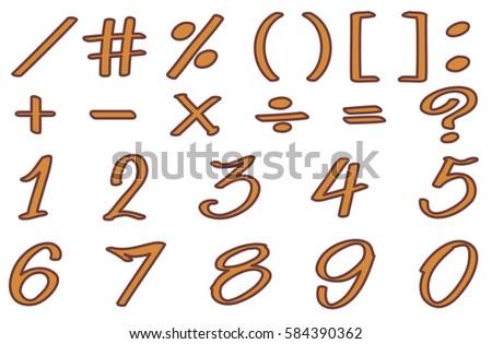 Font Design For Numbers And Signs In Brown Color Font Design For Numbers And Signs In Brown Color