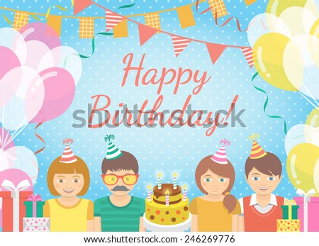 Modern Flat Vector Birthday Card Happy Stock Vector 225901180 ...