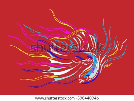 Exotic Lion Fish Illustrated Tattoo Style Stock Vector 33235720 ...