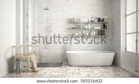Scandinavian Bathroom Classic White Vintage Interior Stock ... Scandinavian Bathroom Classic White Vintage Interior Stock ...