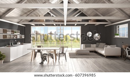 Minimalist Mezzanine Loft Kitchen Living Bedroom Stock ... Minimalist Mezzanine Loft Kitchen Living Bedroom Stock ...