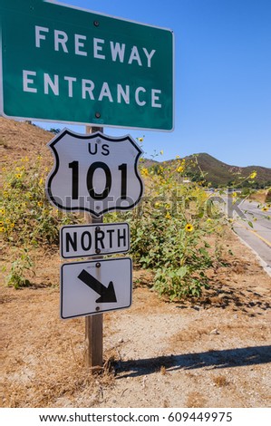 Road Sign Entrance US 101 Ventura Stock Photo (Royalty Free) 609449975 ...