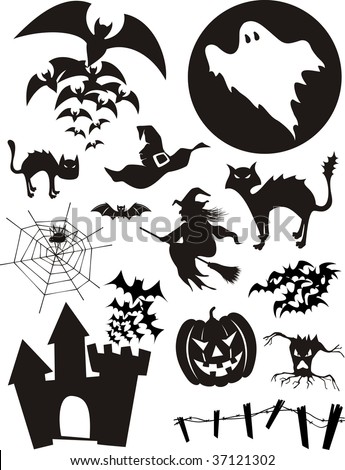 set of traditional halloween design elements bats pumpkin witch ghost black - Black Cat Silhouette Halloween set of traditional halloween design elements bats pumpkin witch ghost black - Black Cat Silhouette Halloween