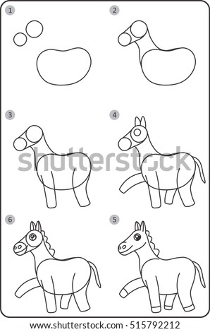 Step By Step Drawing Horse Easy Stock Vector 515792212 - Shutterstock