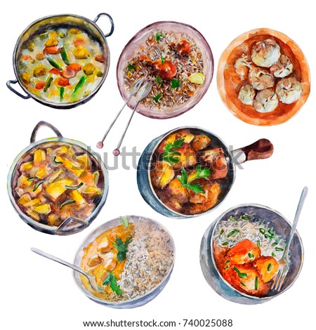 Set Indian Nepali Food Watercolor Illustration Stock Illustration ...