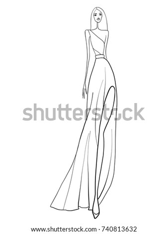 Fashion Sketch Woman Long Pink Dress Stock Vector 438258406 - Shutterstock