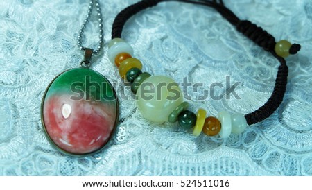 Three color jade necklace Honey Jade Bracelet Chinese people called the Fu Lu Shou.