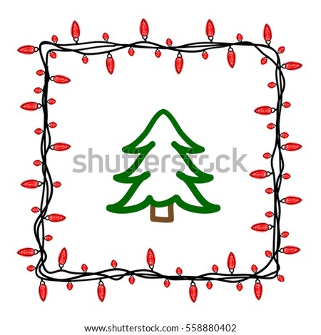 Beautiful card for the holiday. Garland and lights on a white background. It can be used as a photo frame or banner. Doodle. Children's drawing. Vector illustration. EPS 10. Happy New Year!