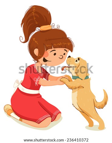 Girl Playing Dog Stock Vector (Royalty Free) 236410372 - Shutterstock